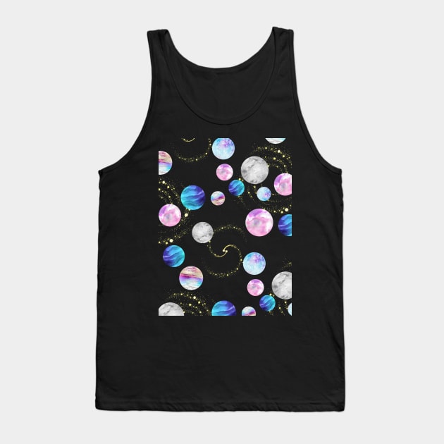 Outer space pattern: Planets, nebulae, and stars (watercolor and gold) Tank Top by AtlasMirabilis